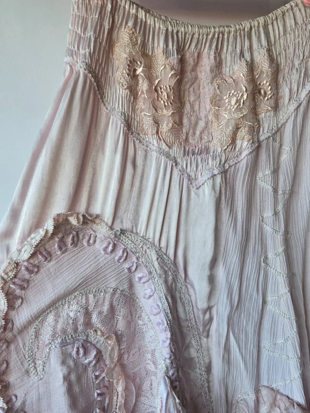 Vintage Y2k Euro Light Pink Fairycore Skirt Romantic Maxi Flared Lace S - M